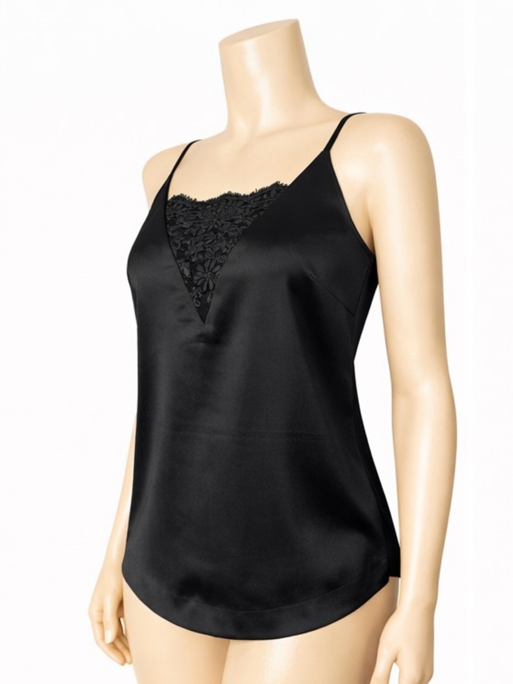 Black Satin Lace Inset Camisole Size Small Adjustable Straps
